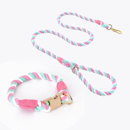 Hand-Crafted Ombré Cotton Rope Collar & Leash Set