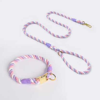 Hand-Crafted Ombré Cotton Rope Collar & Leash Set