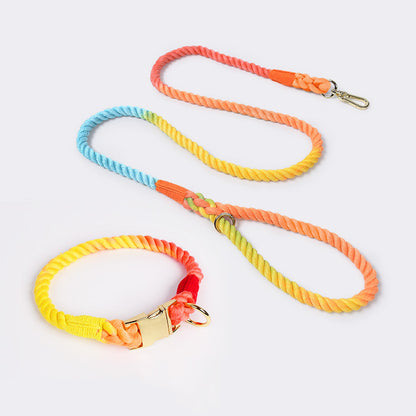 Hand-Crafted Ombré Cotton Rope Collar & Leash Set
